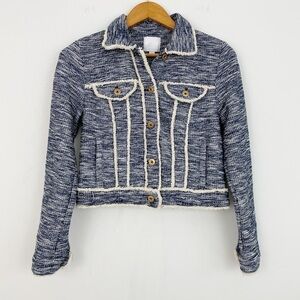 Anthropologie Ett Twa Blue Tweed Trucker Blazer Jacket Size Xsmall